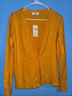 Mustard Yellow V-Neck Button Cardigan Sweater - Women